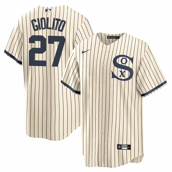 Men Chicago White Sox 27 Giolito Cream stripe Dream version Game Nike 2021 MLB Jerseys